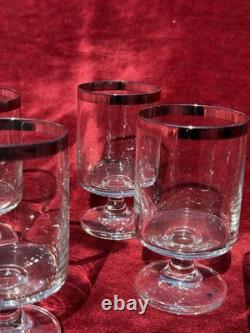 Wine Glasses Set 6 Silver Rims Rotundo Marquis By Waterford Crystal Vtg. Pedestal