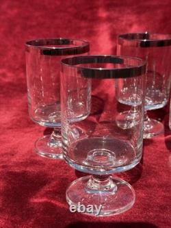 Wine Glasses Set 6 Silver Rims Rotundo Marquis By Waterford Crystal Vtg. Pedestal
