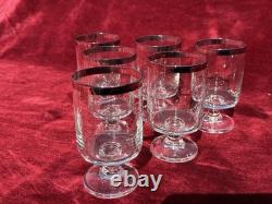 Wine Glasses Set 6 Silver Rims Rotundo Marquis By Waterford Crystal Vtg. Pedestal