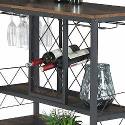 Wine Rack Table with Glass Holder, Vintage Industrial Wine Bar Cabinet