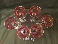 Wine/Water Crystal Glasses 12 Vintage Iridescent Cranberry Pink Rose