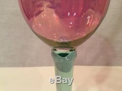 Wine/Water Crystal Glasses 12 Vintage Iridescent Cranberry Pink Rose