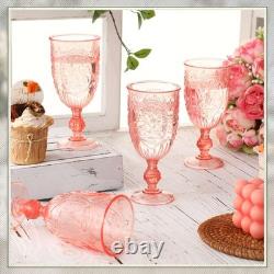 Wiwiqing 100 Pcs 7.5oz Pink Vintage Plastic Goblets Wine Glasses