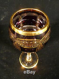 Wonderful Vintage Moser Amethyst Cabochon & Gilt Cut Glass Wine Goblet