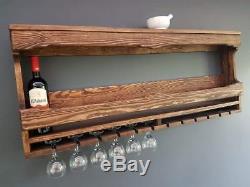 Wooden Vintage Shabby Wall Wine Rack Bar Accessories Champagne Wine Glass 120cm