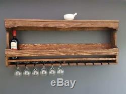 Wooden Vintage Shabby Wall Wine Rack Bar Accessories Champagne Wine Glass 120cm