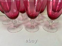 ZZ101 Set of 7 Vintage Red Hand-Blown Dinnerware & Barware Goblet Wine Glass