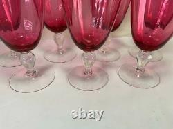 ZZ101 Set of 7 Vintage Red Hand-Blown Dinnerware & Barware Goblet Wine Glass